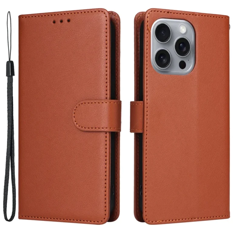 iPhone 16 Pro Max Flip Cover m. Kortholder – Brun kunstlæder