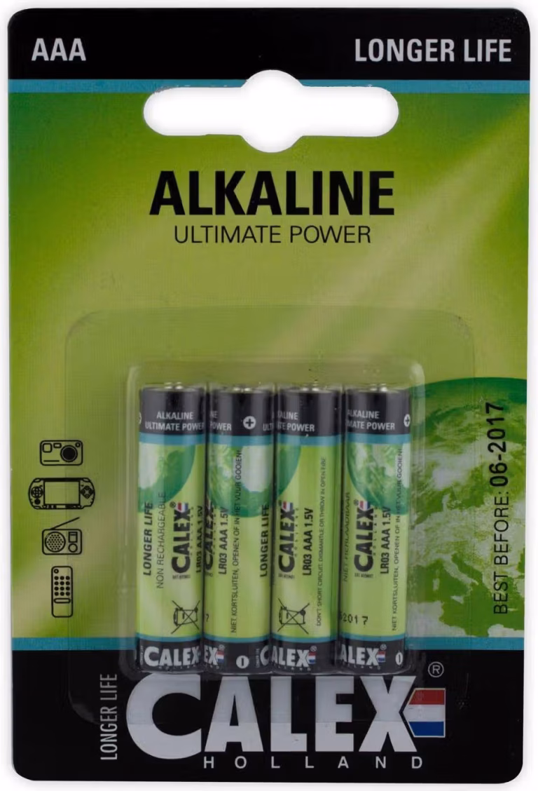 Pakke med 4 stk. Calex LR03 AAA 1,5V Pro Power alkaline batterier i blisterpakning.