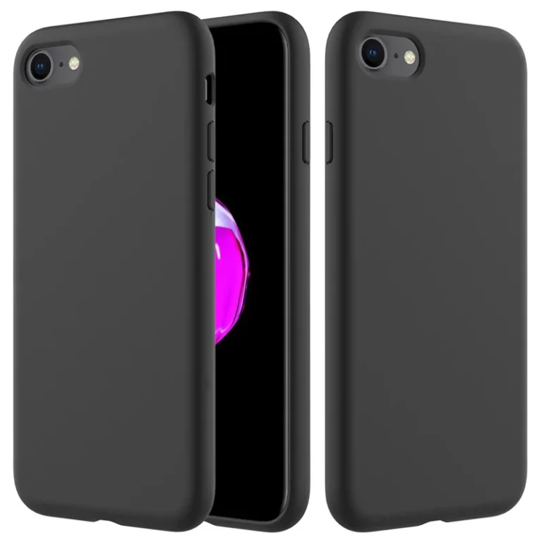 Sort silikone cover til iPhone 7, 8 og SE vist fra forside og bagside.