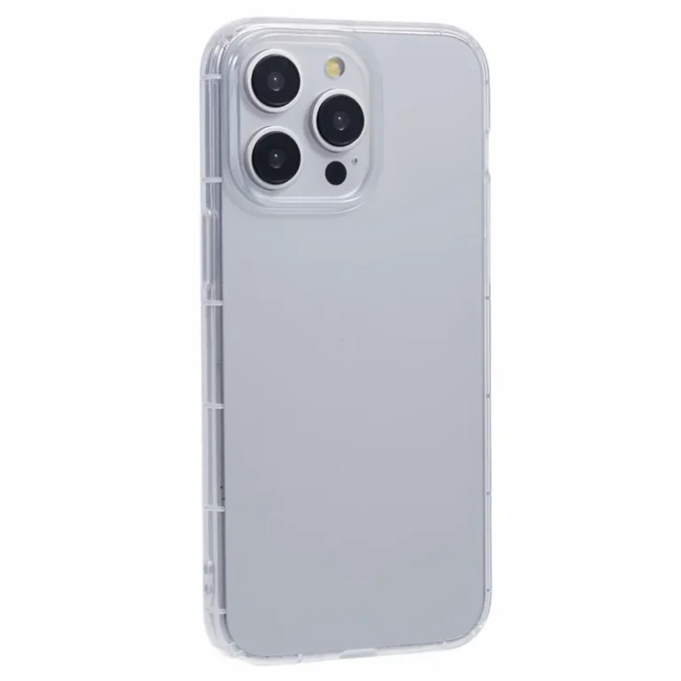 Gennemsigtigt beskyttelsescover til iPhone 15 Pro Max i slidstærkt TPU materiale.