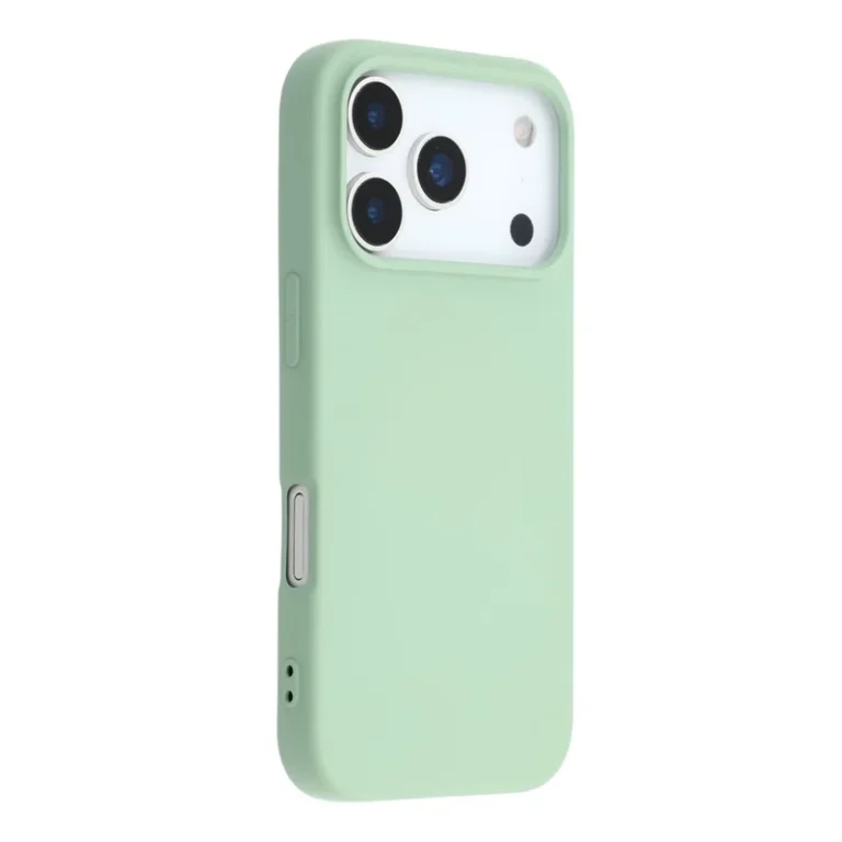 Lysegrønt silikone cover til iPhone 17 Pro med beskyttelse af kameraet.