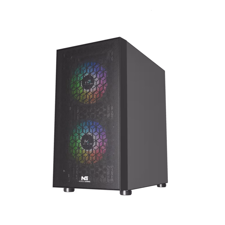 Nordic Gaming Mjolner RGB Mini Tower micro-ATX Sort kabinet med to lysende RGB blæsere.