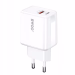 BWOO wall charger 20W 1x USB-A + 1x USB-C med USB-C C-Lightning Kable 1 m Hvid